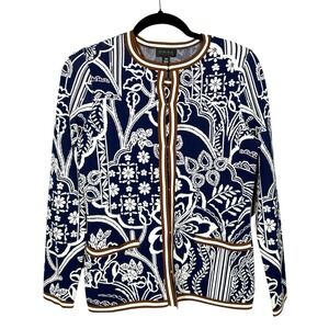 Carlisle Collection NWOT Knit Cardigan Tank Set Floral Print Navy Brown White XS